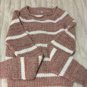 Moral Fiber Pink and White Crewneck Sweater Cozy Knit Stripes